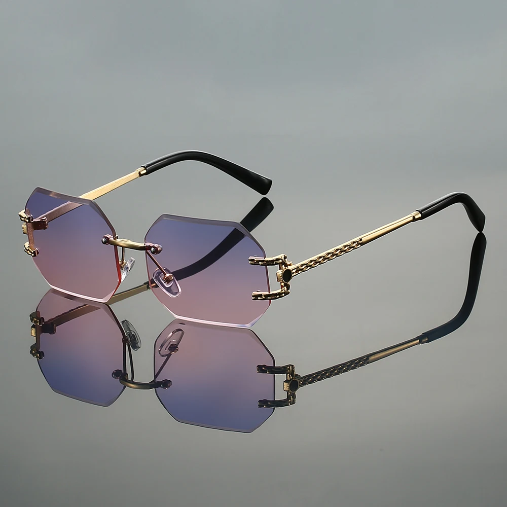 KAMMPT Rimless Polygon Sunglasses New in Vintage Gradient Multicolor Casual Sun Glasses Women Trendy Brand Design Decor Shades