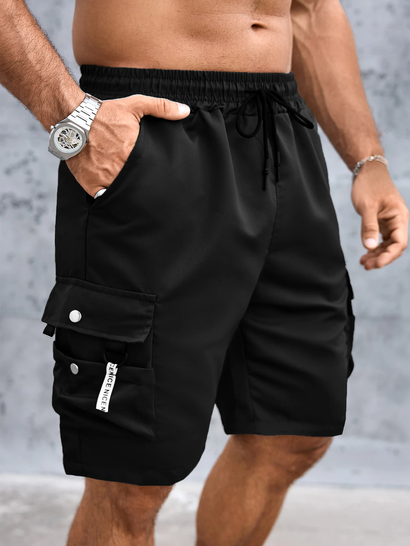 

Мужские однотонные шорты-карго с карманами-клапанами, универсальные и модные для лета на открытом воздухе и спортивной одежды, 100% полиэстер