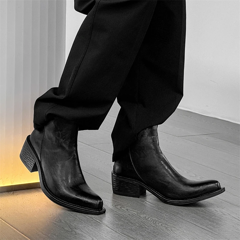 

Hight Quality 2025 S/a New Classic British Style Black Men Leather Boots Pointed Hombre Daily Banquet Wedding Dress Casual Shoes