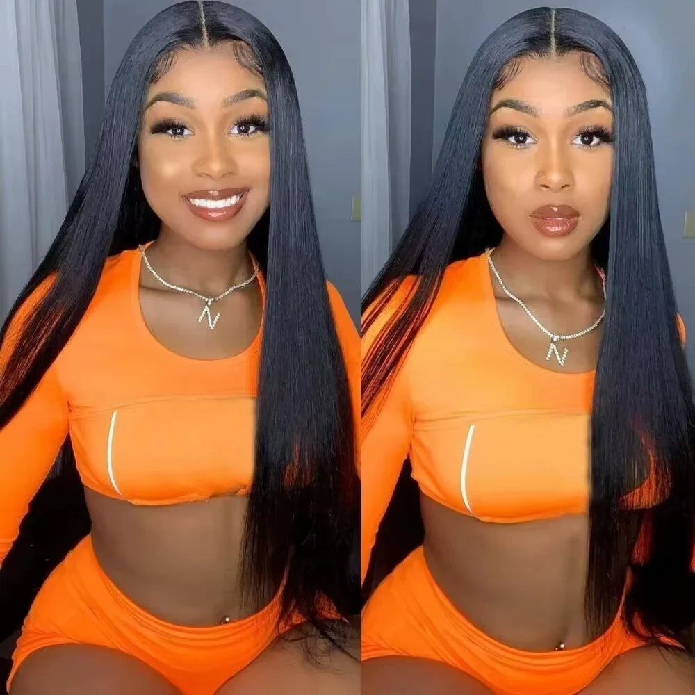 グルーレス13x6フロントハーフレースフロントウィッグ100％人毛ウィッグHD生クロージャー編み込み250密度40インチボーンストレートロング