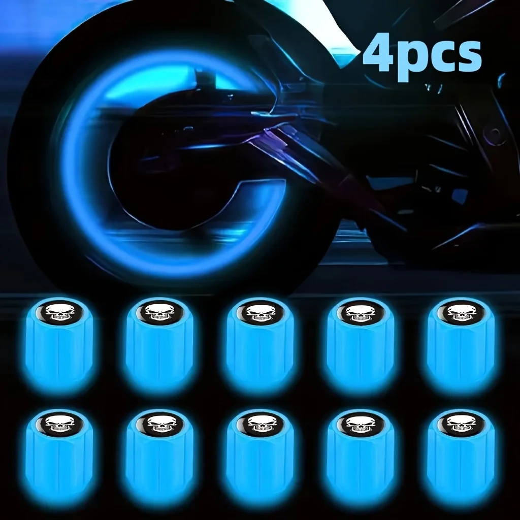 4 أغطية صمامات إطارات جمجمة فلورية جديدة، أغطية صمامات محور العجلة المضيئة العصرية مناسبة للسيارات #6