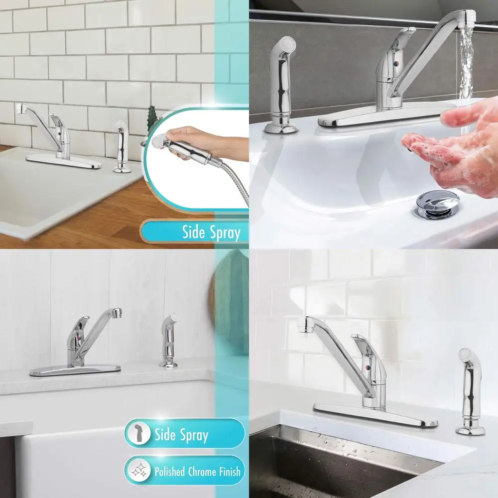 

Кухонный смеситель с одной ручкой и боковым распылителем, полированная хромированная отделка