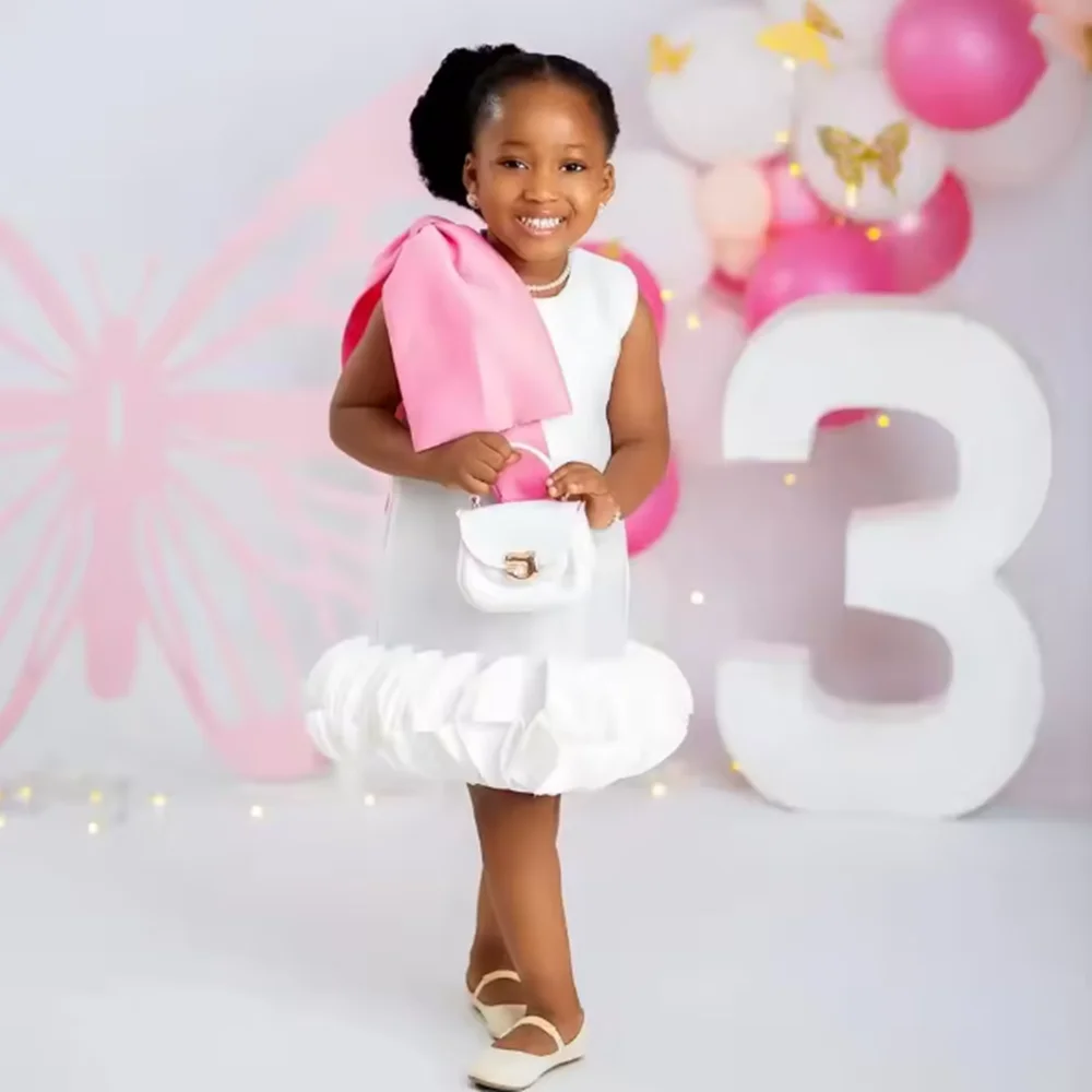 

White Flower Girl Dresses for Wedding Birthday Party Gowns Big Bow Customized Kids Pageant Dress Princess Gown