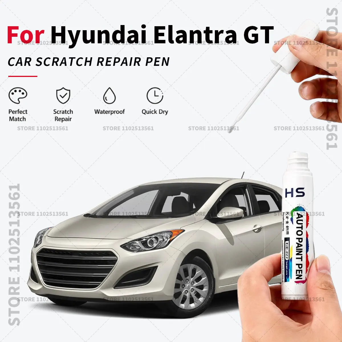 For Hyundai Elantra GT Touch Up Paint Pen – Quick Car Scratch Repair for Chips & Minor Scratches Gray Black Cceramic white