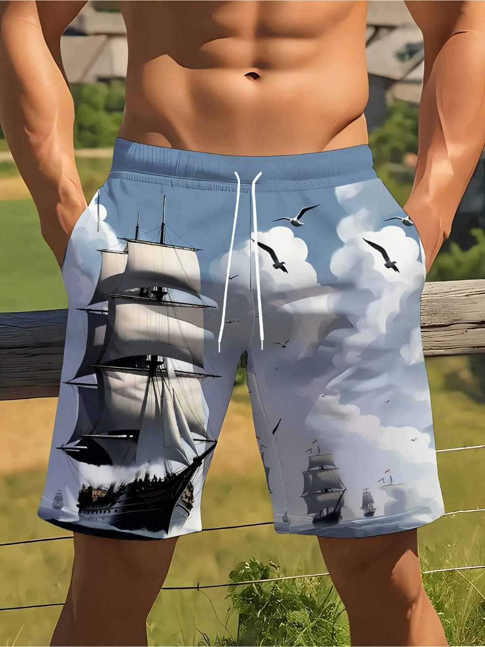 

Men's 3D Printed Pirate Ship Pattern Lightweight Breathable Casual Shorts Quick Drying Summer Outdoor Sports Beach Wear