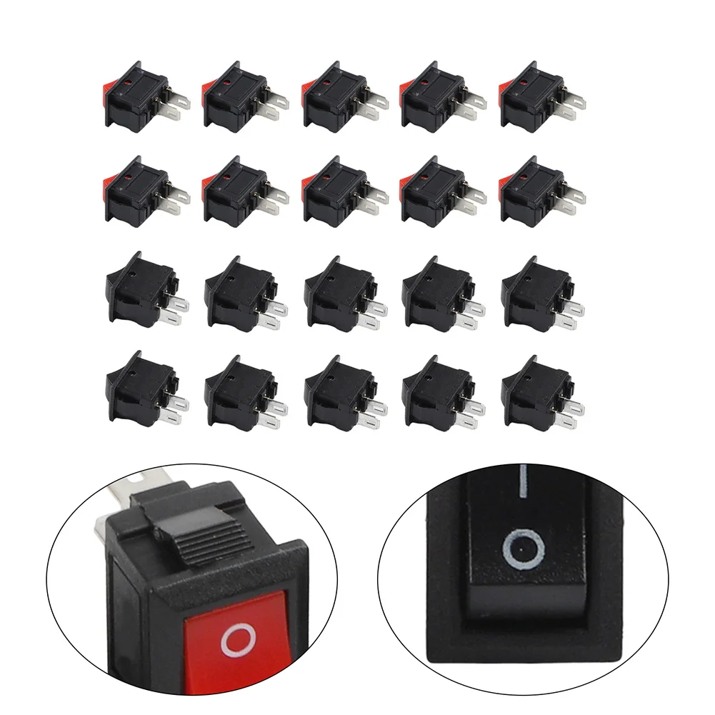 20PCS Rocker Switch Set 2 Pin SPST ON OFF 125VAC 6A 250VAC 3A Compact Size for Car Boat Marine Electrical Installations