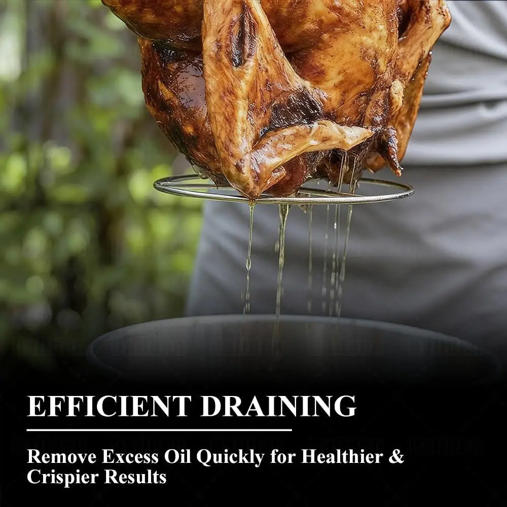 Stainless Steel Turkey Fryer Rack Kit Vertical with Lifter Hook Roasting Grill Stand Replacement Parts Chicken Roaster Rack