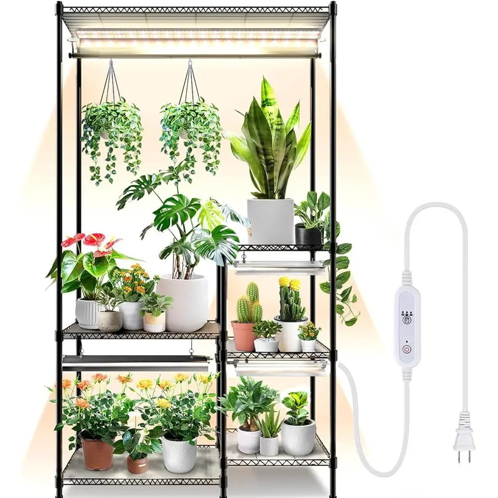 3-Tier Metal Plant Stand with Grow Light Timer 80W Full Spectrum LED Shelf Indoor Gardening and Plant Care