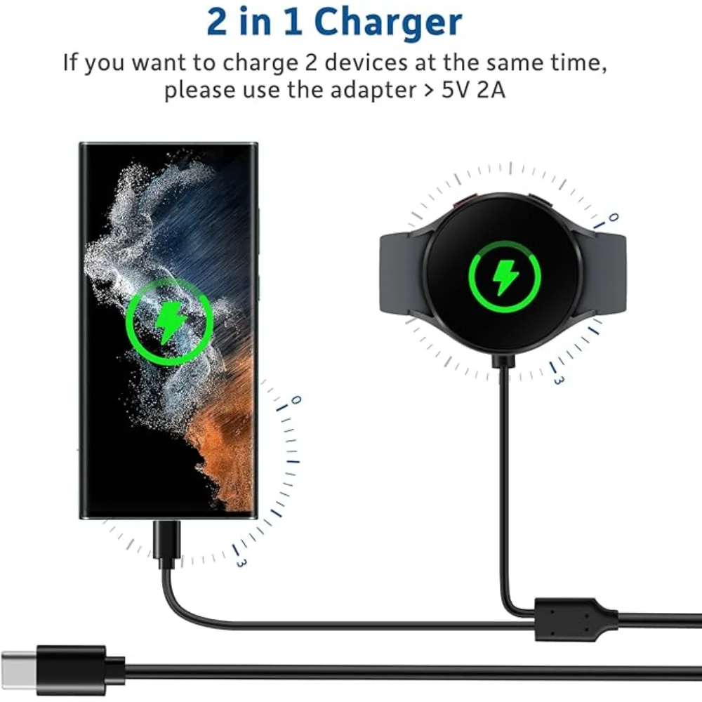 2-in-1 Charger for Samsung Galaxy Watch 8/7/6/5 Classic USB-C Smartwatch and Smartphone Charger Replacement Charging Base Cable