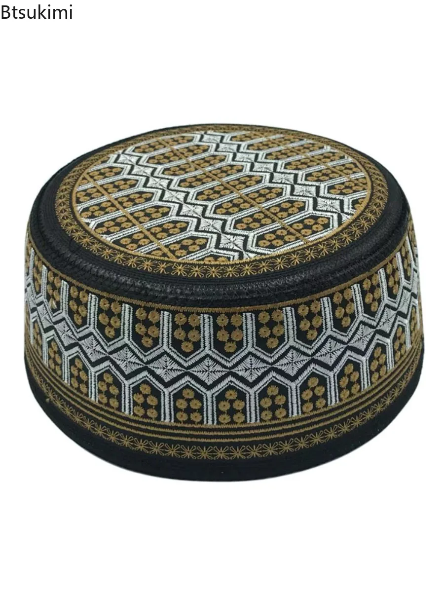 التطريز النقش عمامة القبعات الرجال تنفس الإسلامية الكوفي الصلاة قبعة عيد رمضان الحجاب بيني قبعات موضة مسلم الجمجمة القبعات #4