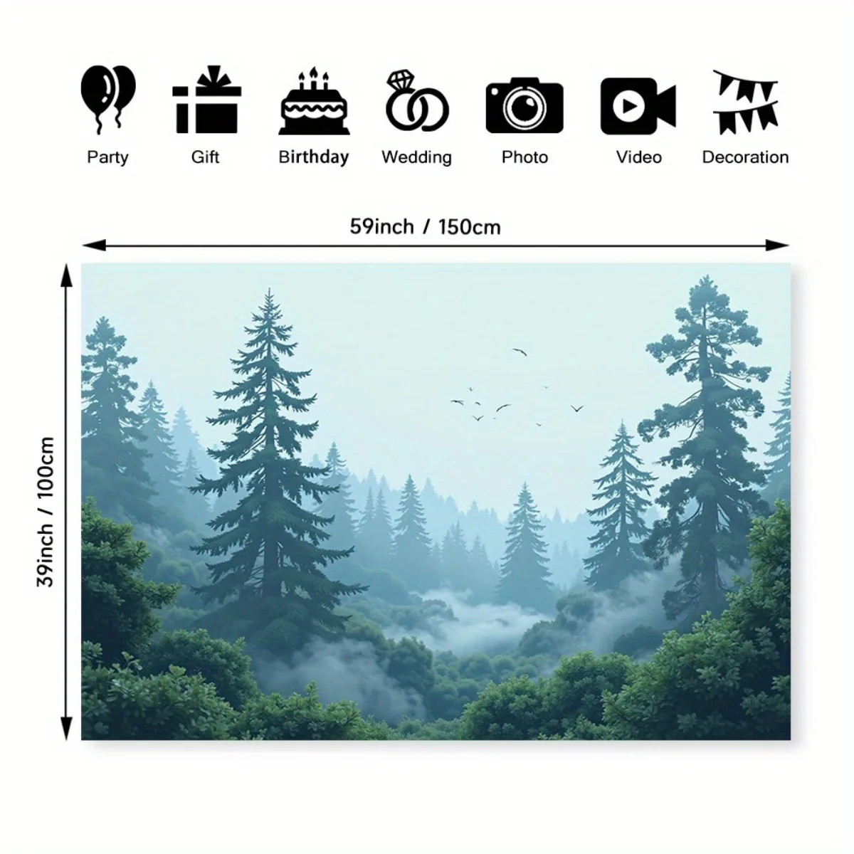 Misty Pine Forest Tapestry Polyester Green Foliage Foggy Woods Wall Hanging Boho Wedding Party Home Garden Decor