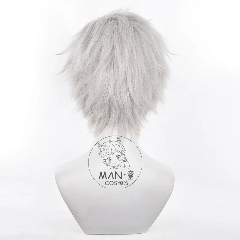 愛とディープスペース 秦哲 コスプレウィッグ シルバーグレー スパイキー ショートヘア 男性 ハロウィンギフト