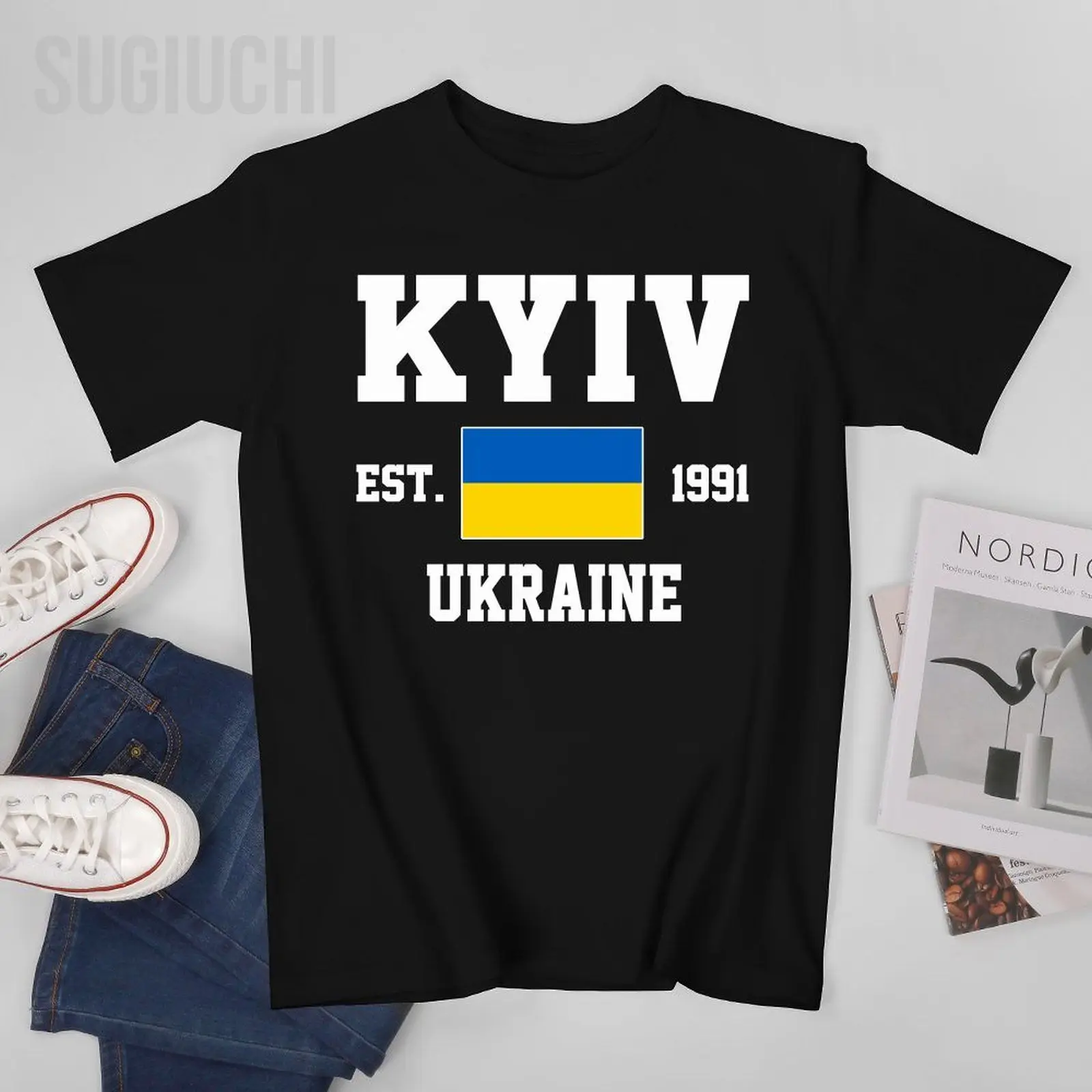 Flag of Ukraine EST.1991 Kyiv Men Tshirt Tees T-Shirt O-neck T Shirts Women Boys Clothing 100% Cotton