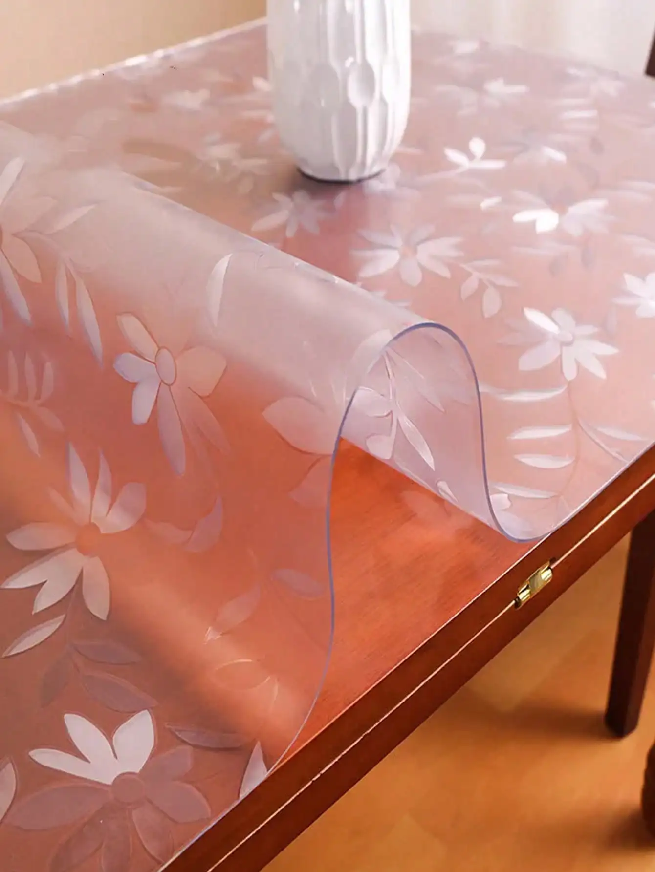 

1.0mm Transparent PVC Tablecloth with Floral Embossed Pattern, Waterproof & Oil-Resistant for Dining Table