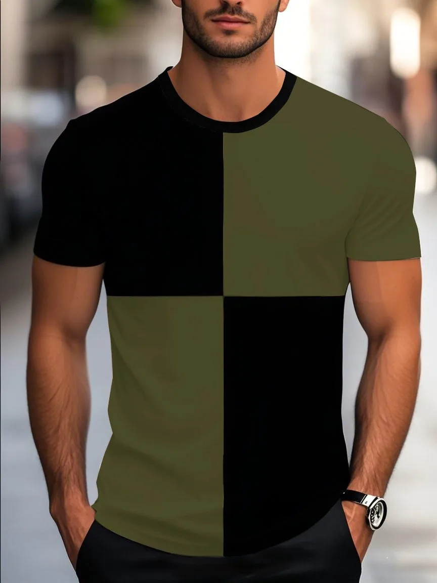 

New summer men's color-matched breathable quick-drying round-neck short-sleeved casual loose street fashion T-shirt