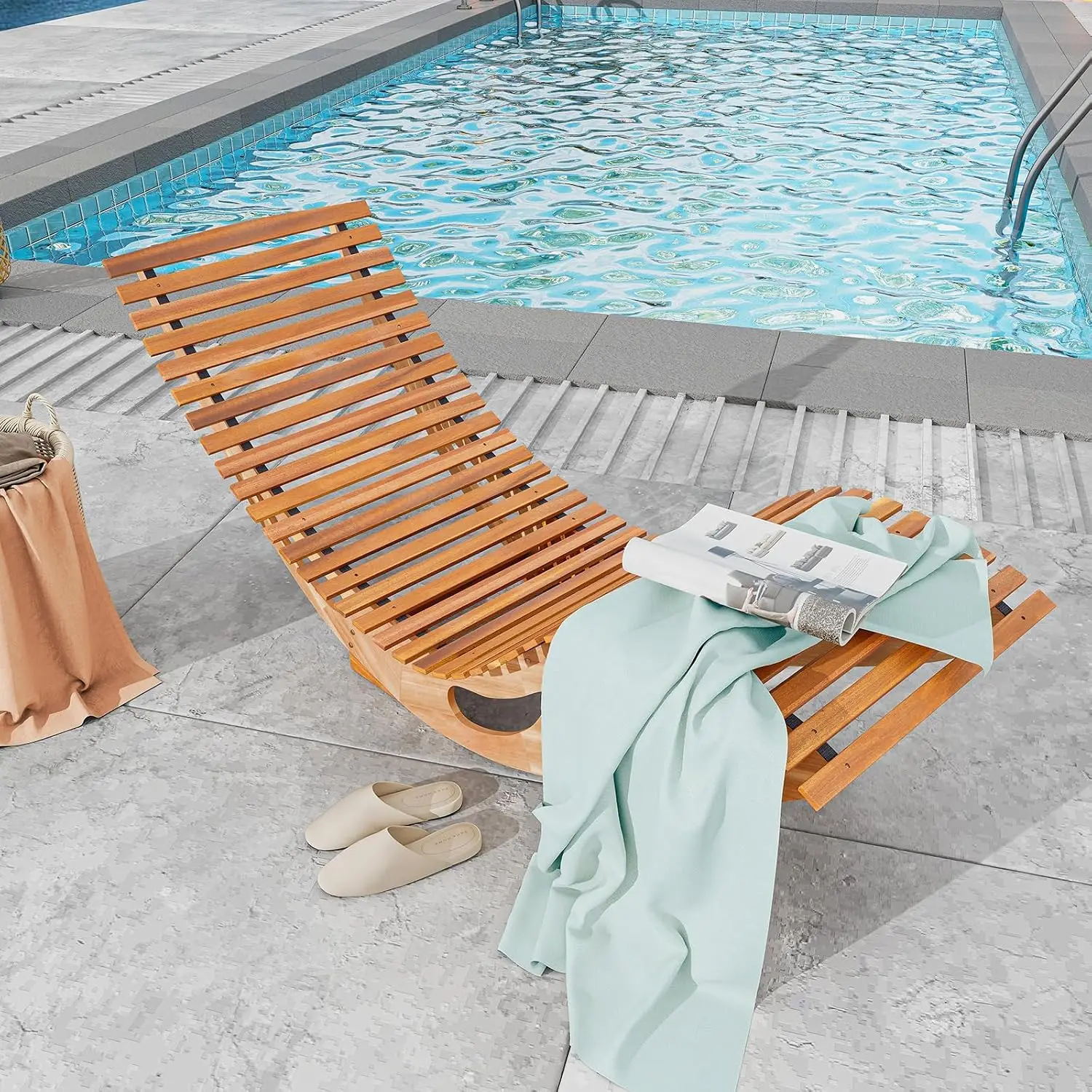 Acacia Wood Chaise Lounge Set 2 Rocking Chair High Back Slatted Seat Stopper 350 Lbs Capacity Outdoor Sun Lounger, Customized
