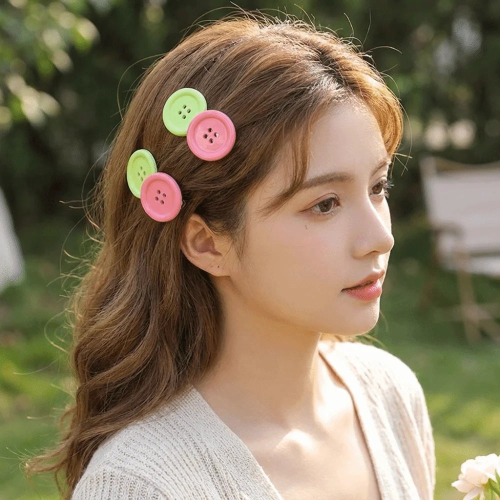 2pcs Lovely Oval Design Candy Color Hair Clip Non-Slip Lightweight Button Shape Hairpins Sweet Durable Cute Barrettes School