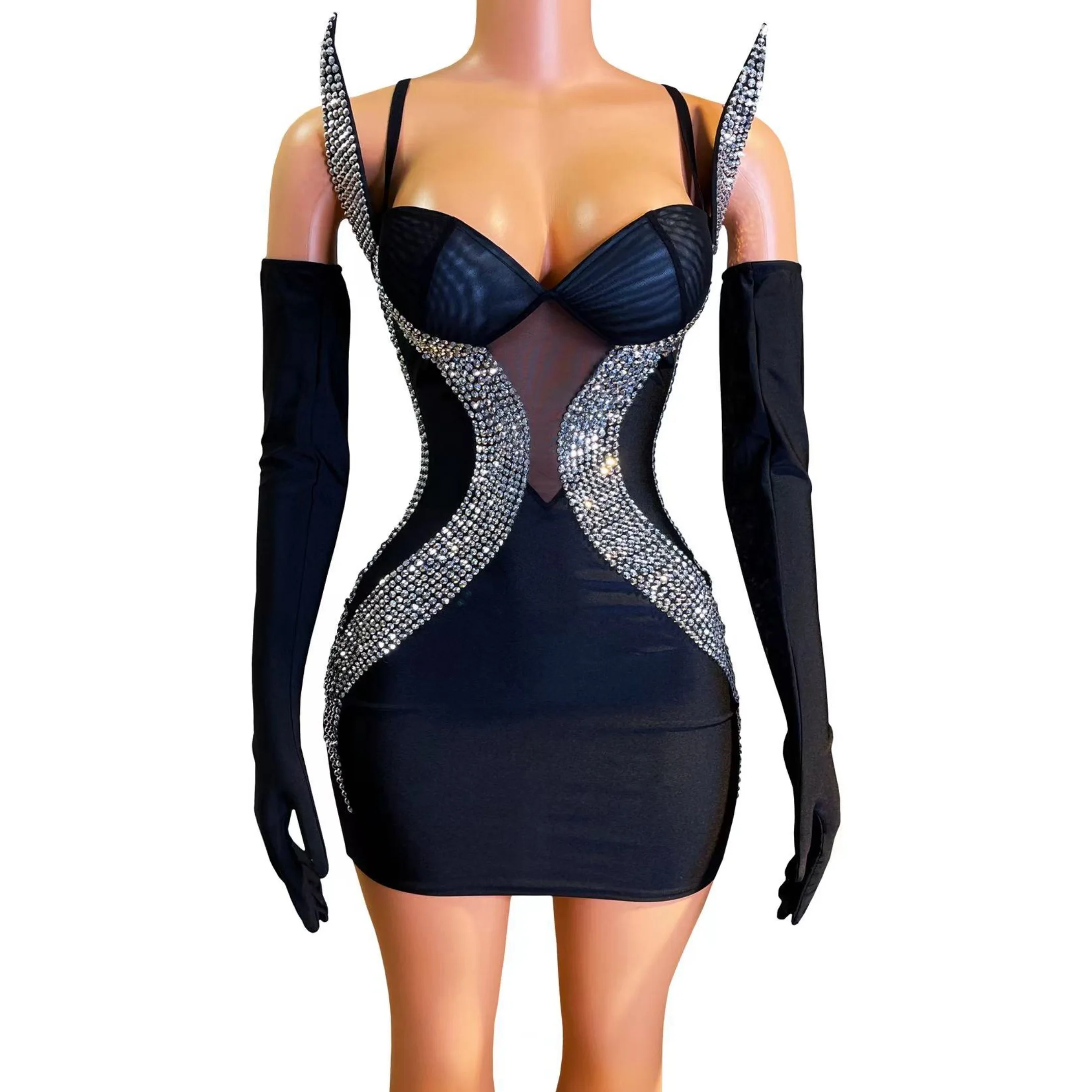New Singer Party Dress Black Sexy Diamond Mesh Dress Nightclub Bar Dj Fringe Performance Costumes Gogo Dancer Stage Wear DN20617