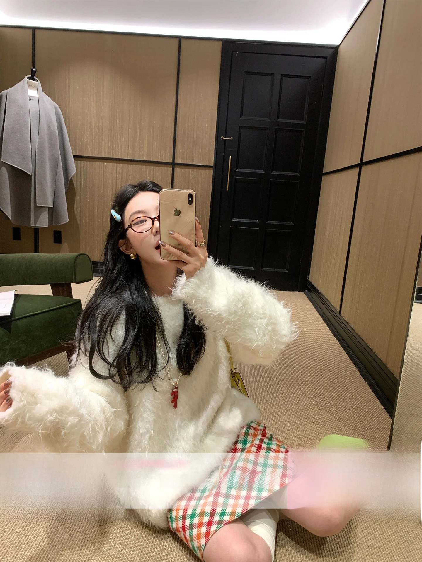 

Ouyang Tang Winter Wool Sweater Loose High Quali Texture Yarn Lazy Sle Women's Knitwear Thi Long Sve round Ne Sweater