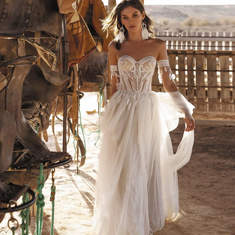 Perfect BOHO-vestido De Novia De encaje con escote Corazón, traje De Novia bohemio con apliques, con hombros descubiertos, 2023