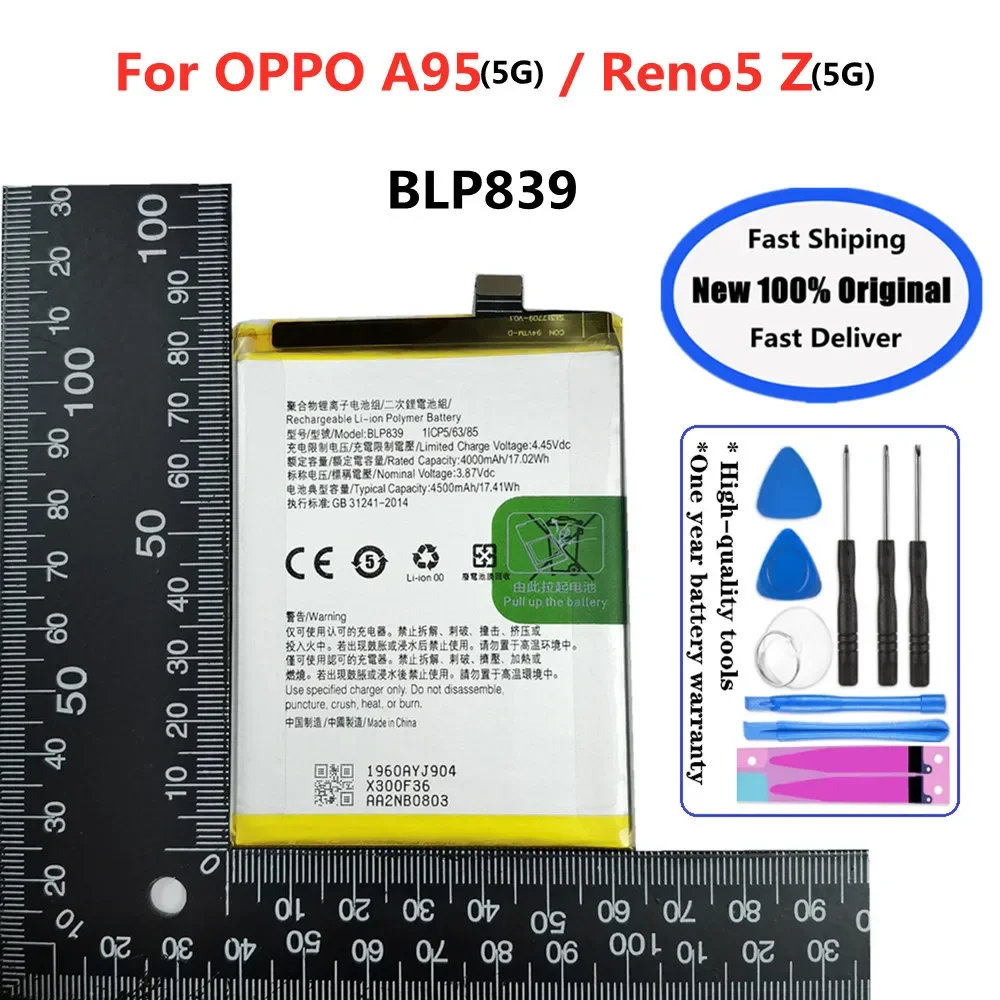 BLP839 Original Battery 4500mAh For OPPO A95 5G / Reno5 Z Reno 5 Z CPH2211 PELM00 Phone Batteries + Tools