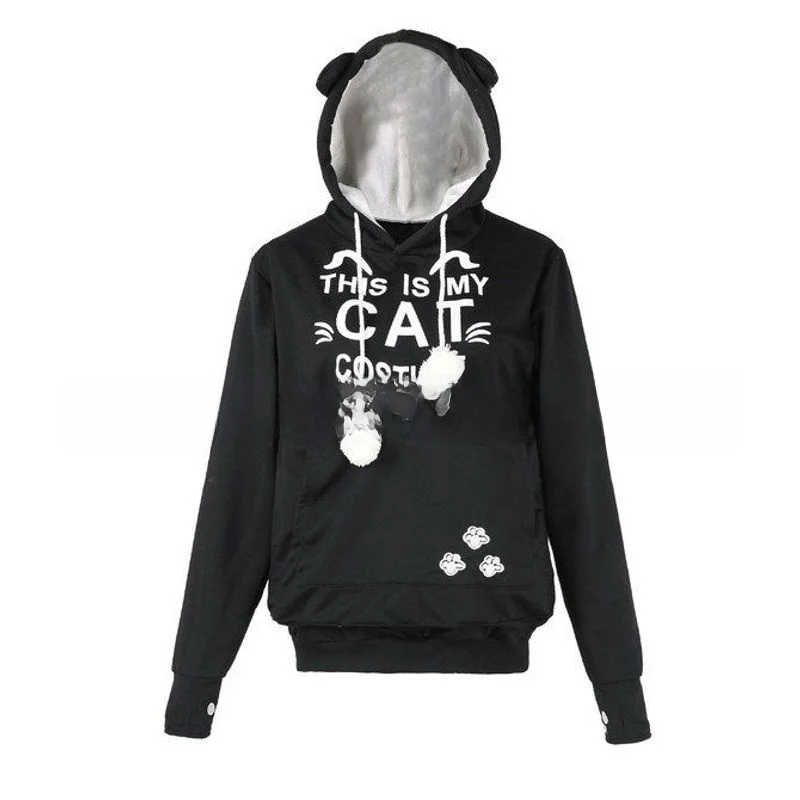 Faionable Pet Printed Sweatirt with Large kets Hooded Autumn Winter Casual Sle A-Line Dr Polyester Fabric Ci Walk