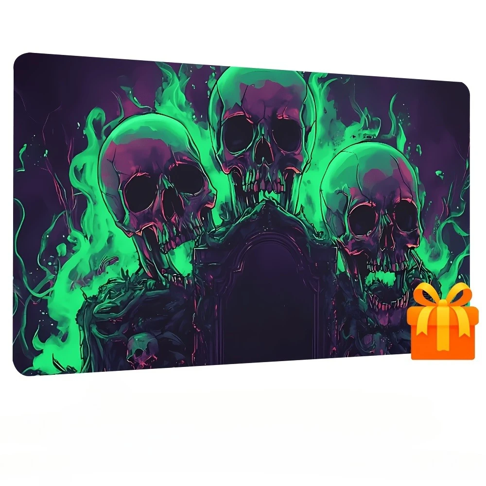 Horror Gothic-style skull skeleton border gaming mat, compatible with collectible card games, tabletop games, game accessories