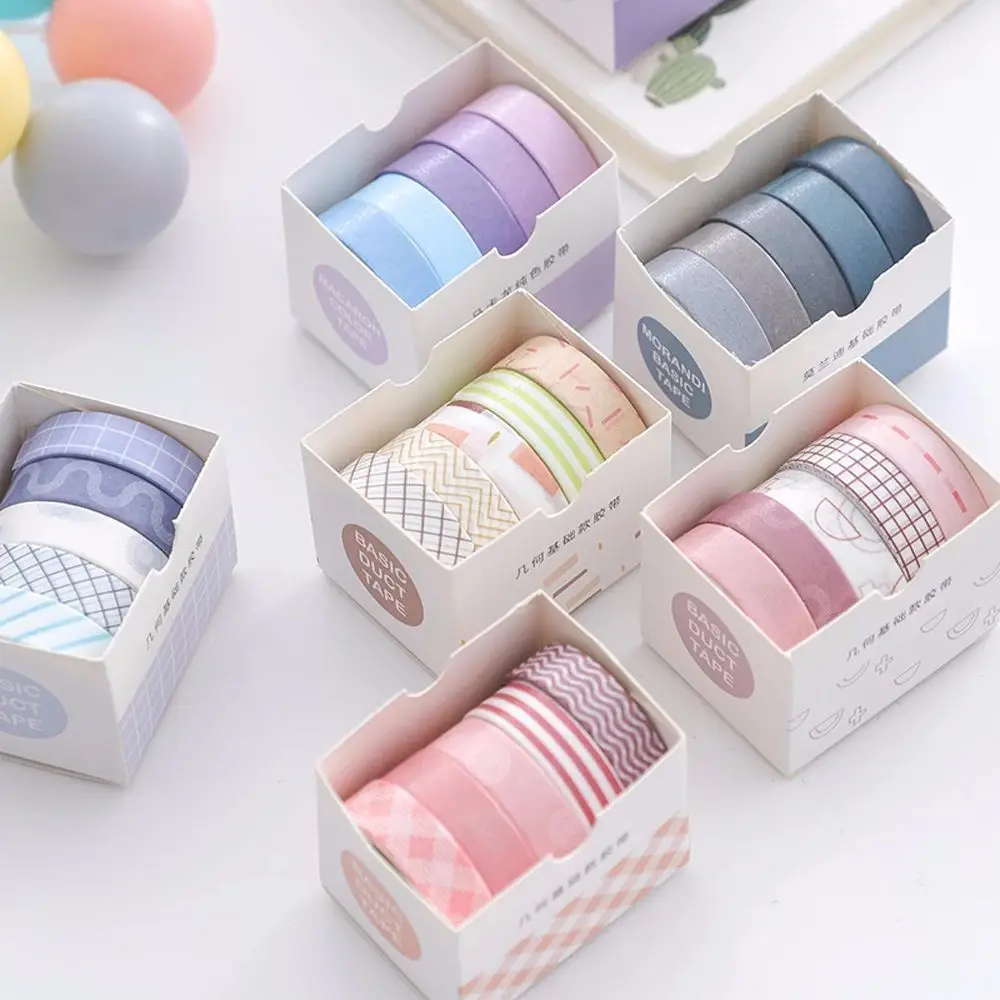 5Rolls/box Solid Color Students Stationery Handbook Tape Scrapbooking Adhesive Tape Masking Tape Tape Set Decorative Tape