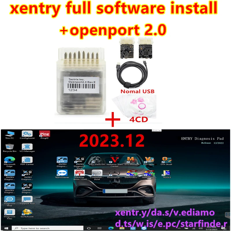 Best xentry full 2023.12 software Remote Install for Benz Diagnosis with Tactrix Openport 2.0 ECU Chip Tuning Tool OBD2 Scanner