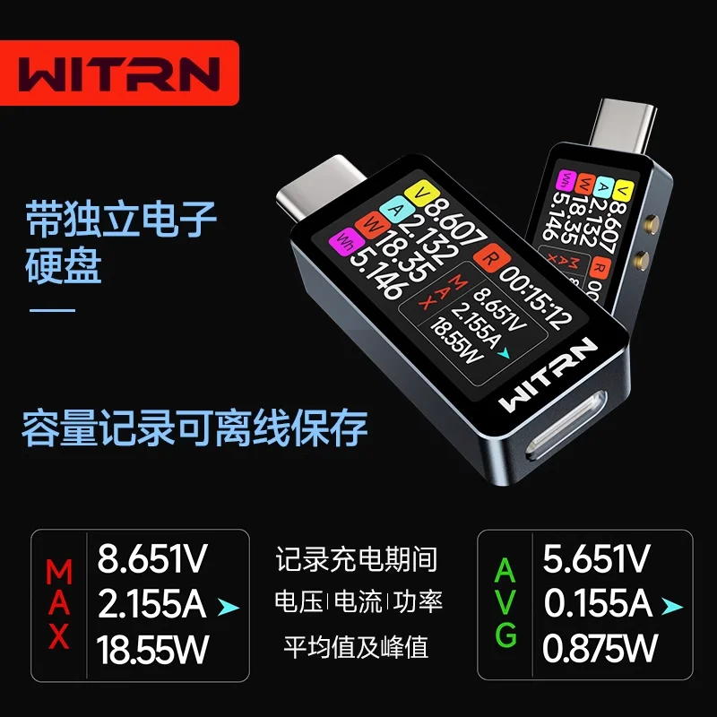 Rote Version CC1 WITRN USB-Spannungs- und Strommessgerät Tester PD3.1 Digitalanzeige 28V Typ-C Leistungsmesser CC-Messgerät Farbbildschirm