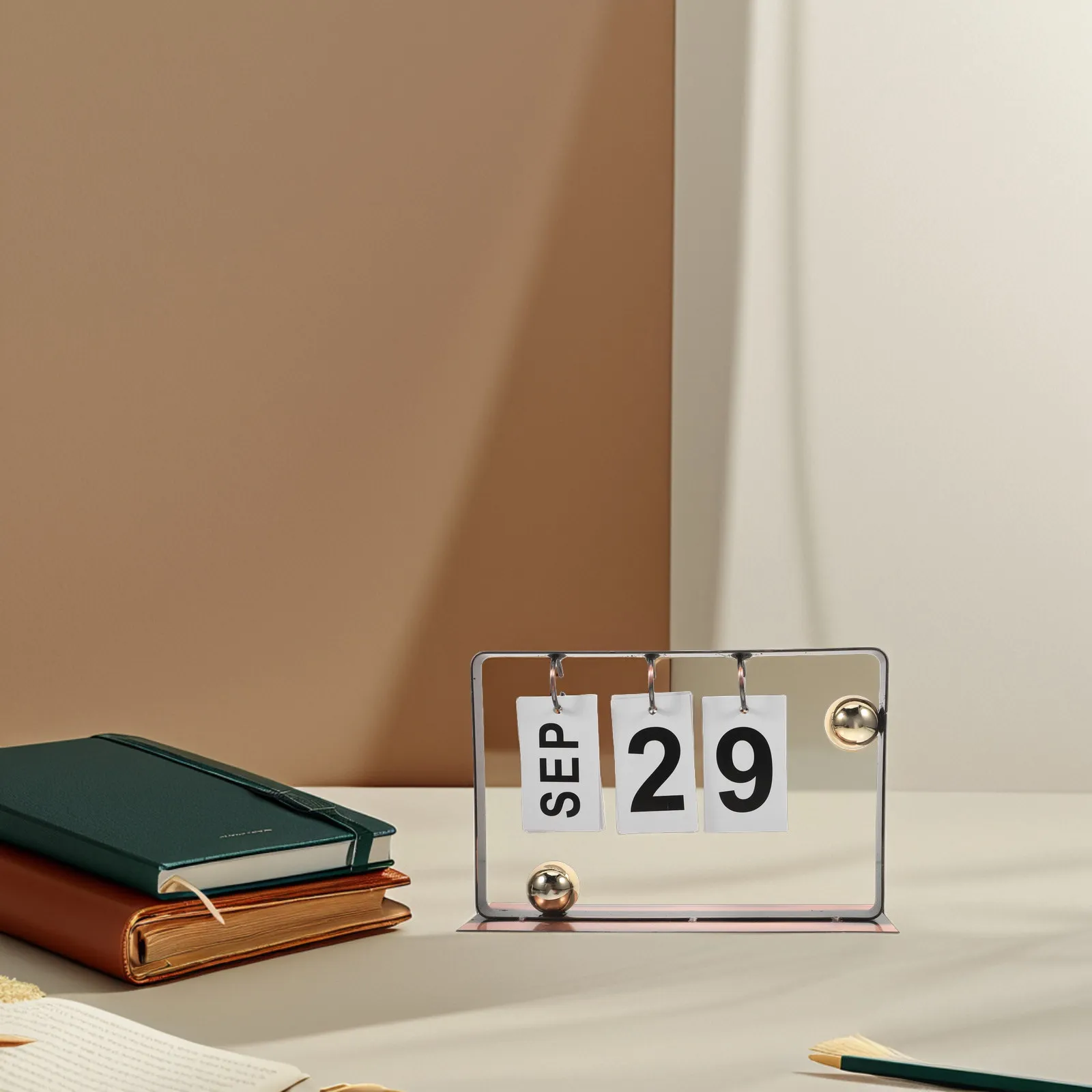 Rustic Metal Flip Perpetual Desktop Calendar for Office Living Room Bedroom Daily Scheduling Reusable Standing Tabletop Desk