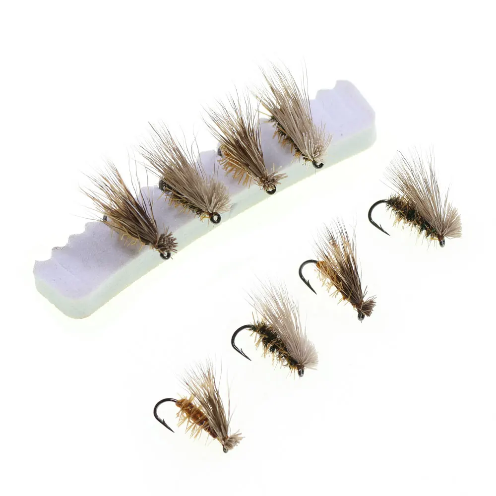 6 Stück # 14 Stück Elchhaar-Caddis-Fliegen, schwimmende Hirschhaar-Steinfliegen, Trockenfliegen für Forellen, künstliche Aufsteckfliegen, Mayfly- und Grauelfliegen-Angelköder – Detail 8