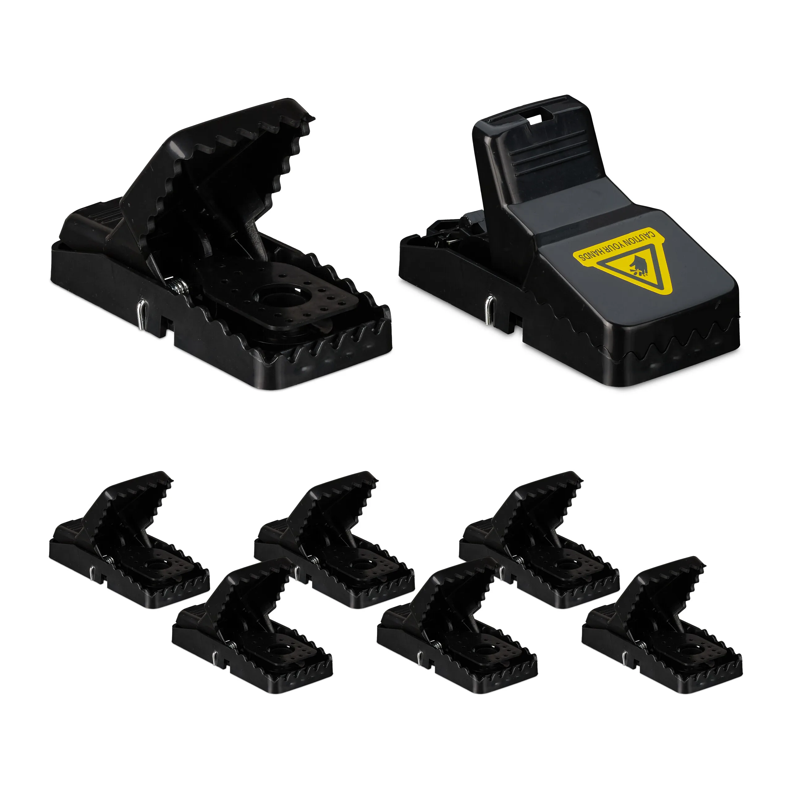 Trappole per topi, set da 8, trappole meccaniche riutilizzabili, per dispensa e cantina, plastica nera, con vaschette per esca e pedali, Relaxdays