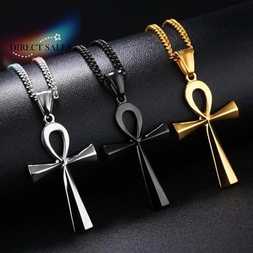 

Ankh Vintage Gift For Men Women Jewelry Crucifix Jesus Stainless Steel Accessories Cross Necklace Choker Pendants Chain