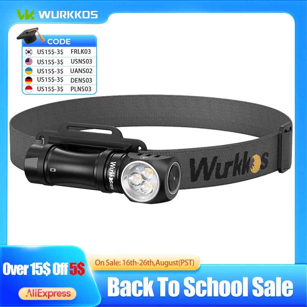 Wurkkos HD10 Mini-Stirnlampe, 1200 lm, wiederaufladbare LED-Taschenlampe, 14500 EDC-Lampe, IP68, wasserdicht, Wandern, Laufen, Angeln, Licht, Anduril 2.0