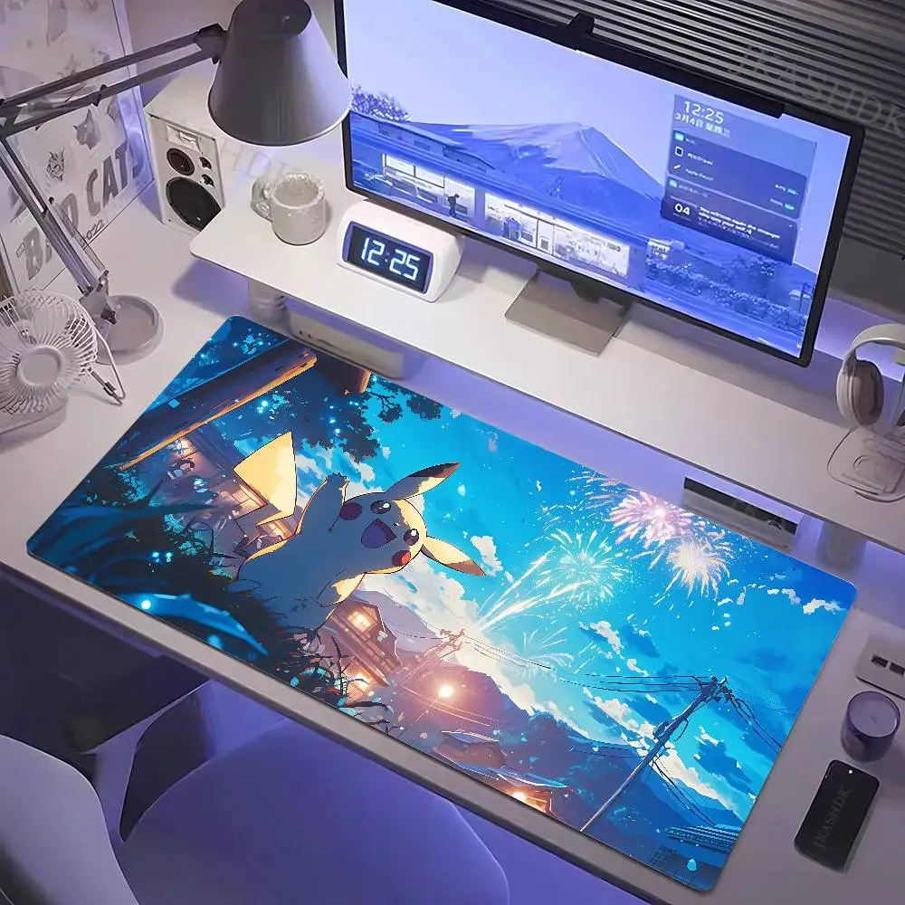 Pokemon Eevee Gaming Mouse Pad Large Desk Mat 2MM Stitched Edge Keyboard Pad Non Slip Rubber Base Office Table Mat