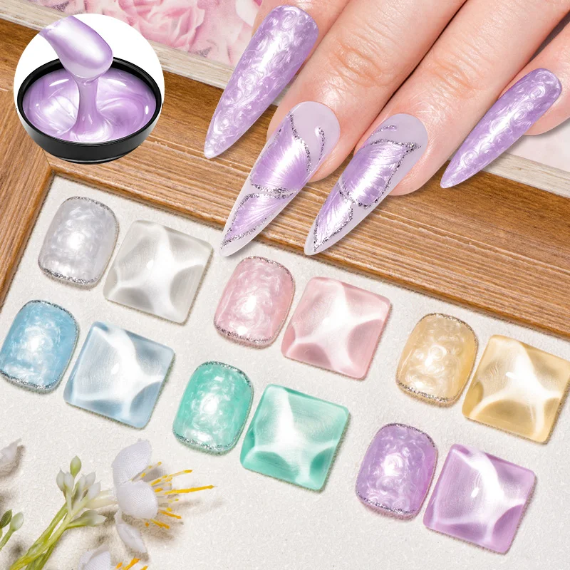 MEET ACROSS 8ml Pearl Shell Thread Gel Nail Polish 3D Semi Permanent Soak Off UV Gel Nail Art Varnish For Nails Manicure DIY