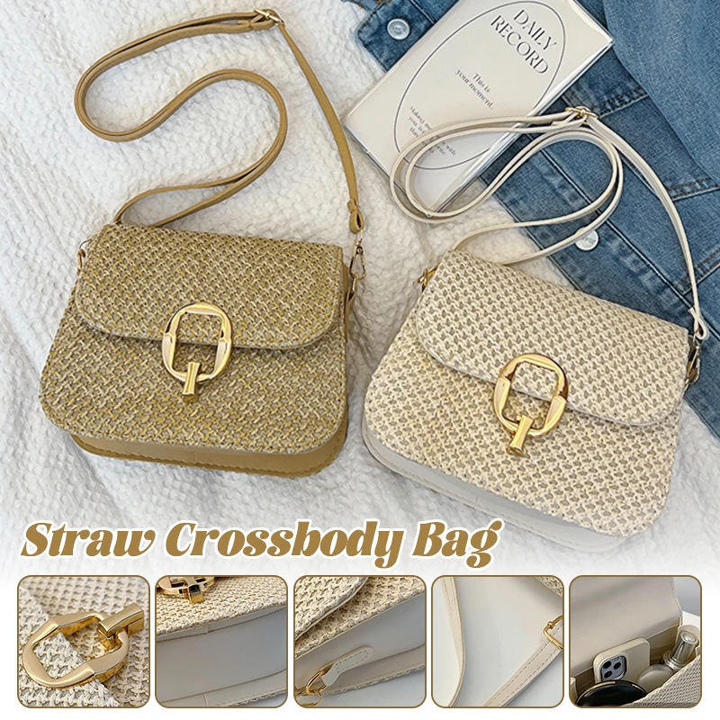 Zomer Strand Schoudertas Slot Mode Stro Crossbody Tassen Casual Reis Strand Schoudertas Designer Flap Dames Handtassen