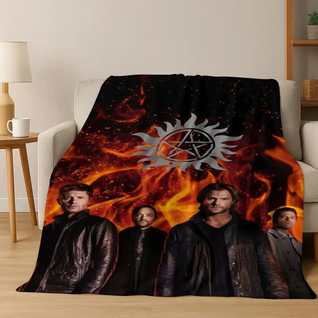 SPN Supernatural Dean Sam Winchester Castiel Flannel Blanket,Cozy Soft Throw Blanket for Home Bedroom Bed Sofa Cover Kids Gift