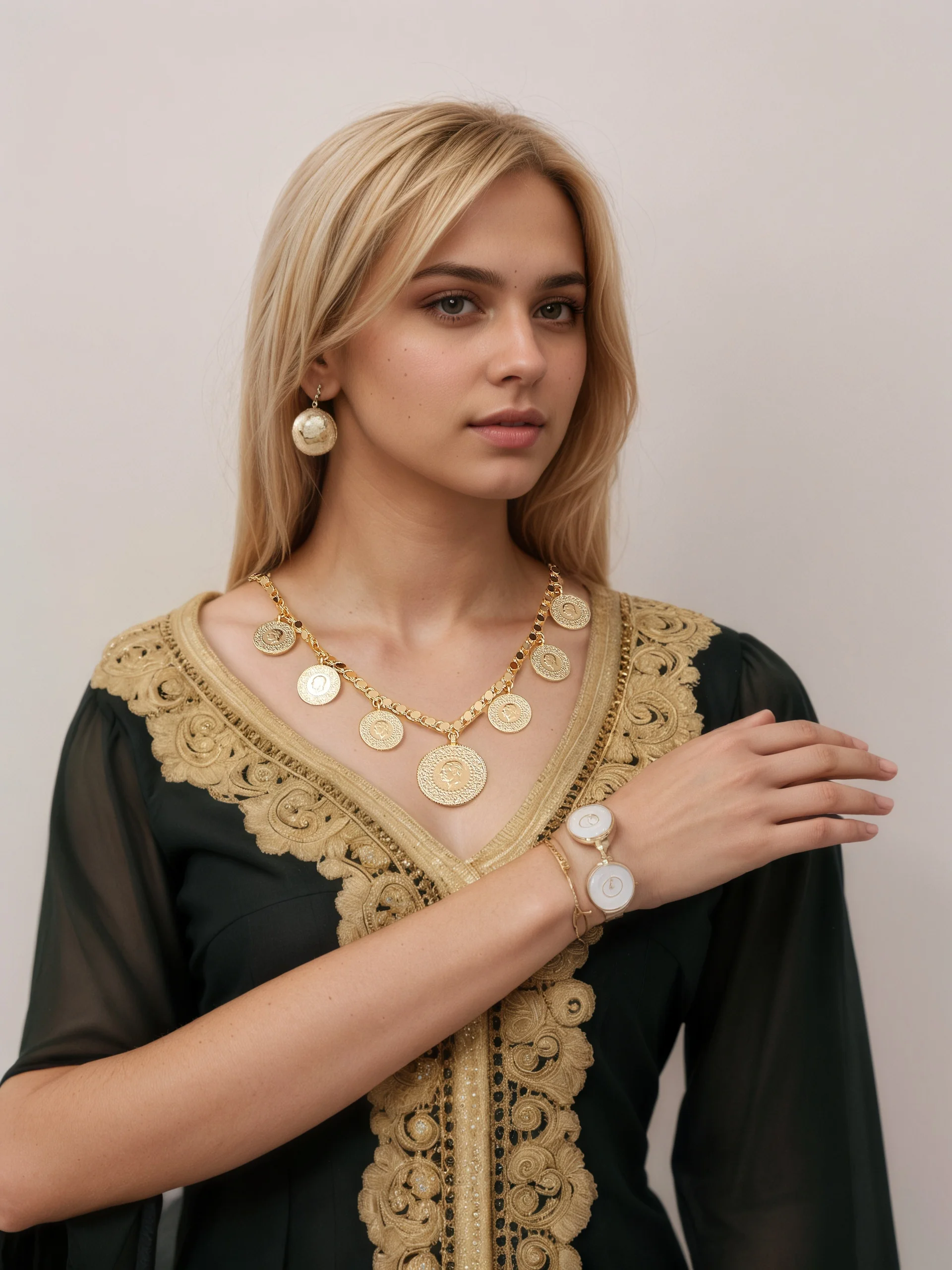 

Moroccan ladies' jewelry set neck chain earrings 2-piece bridal abaya accessories evening party festival event sets ladies' gif