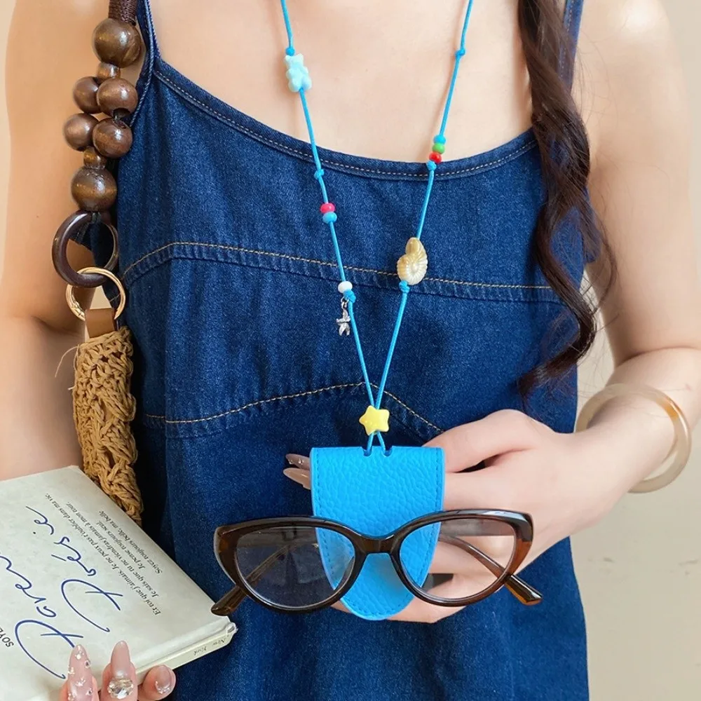 Starfish Conch Stone Hanging Neck Sunglasses Case Spectacle Case Eyewear Protector Leather Glasses Case Necklace Long