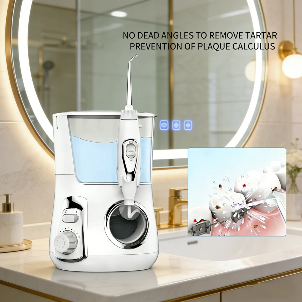 

Настольный ирригатор для полости рта 800 мл, 10 режимов работы, 5 насадок, инструмент для домашнего ухода за зубами для предотвращения кариеса