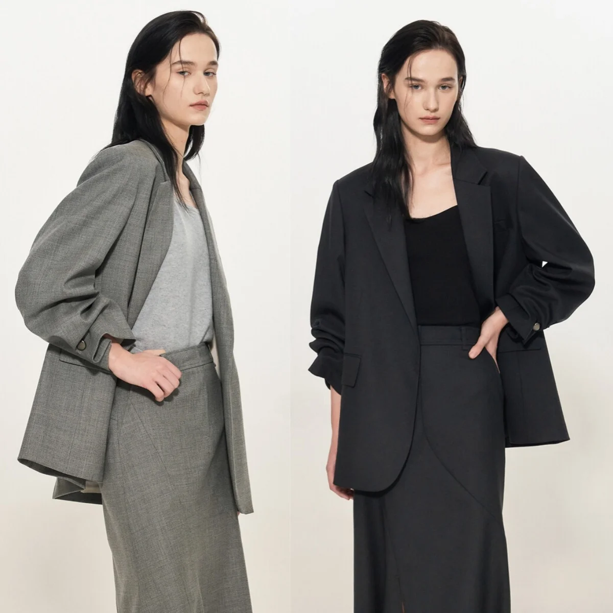 

Комплект делового костюма с юбкой Self-Kept Плиссированная универсальная юбка с юбкой из двух предметов Long Sve Pure Color