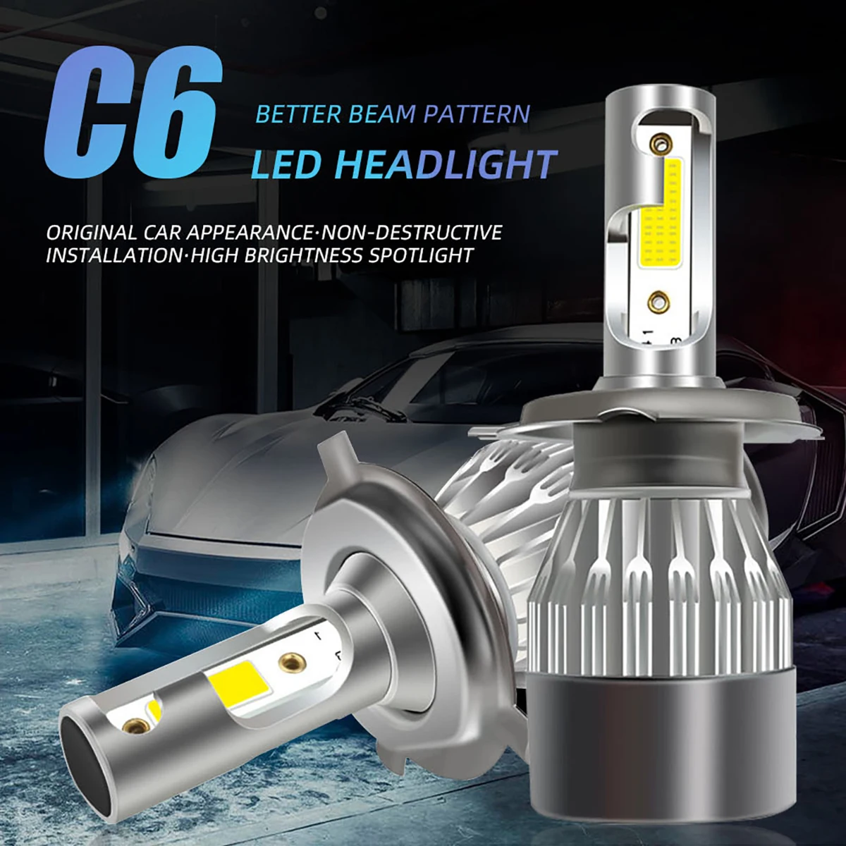 

2Pcs Car Led Headlights C6 H4 LED H7 H11 H3 9005 9006 40W LED Car Headlight High/Low Beam Light Bulbs Colour 6000K COB Car Light