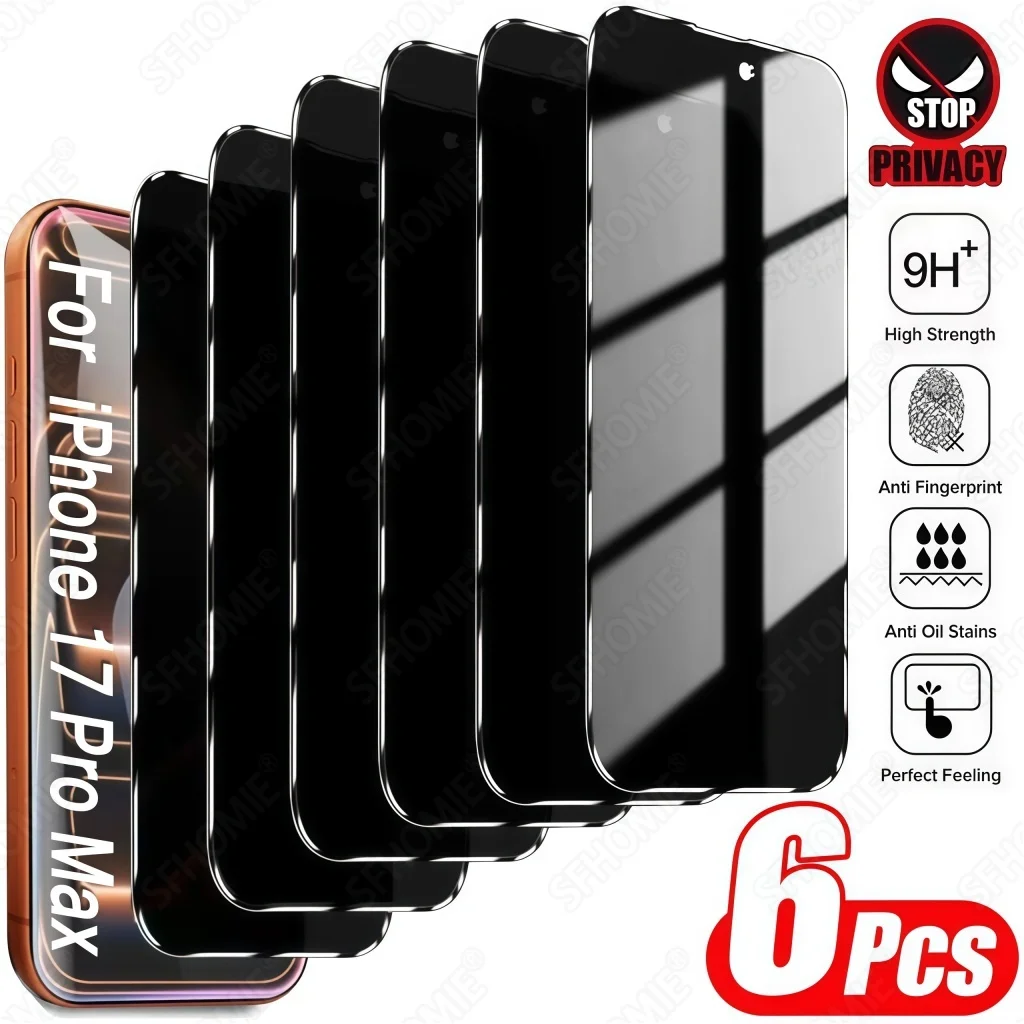 6 Stück Anti-Spy Displayschutzfolie für iPhone 11 12 13 14 15 16 17 Pro Max 14 15 16 Plus 16e 17 Air 17e Gehärtetes Glas Sichtschutzfolie