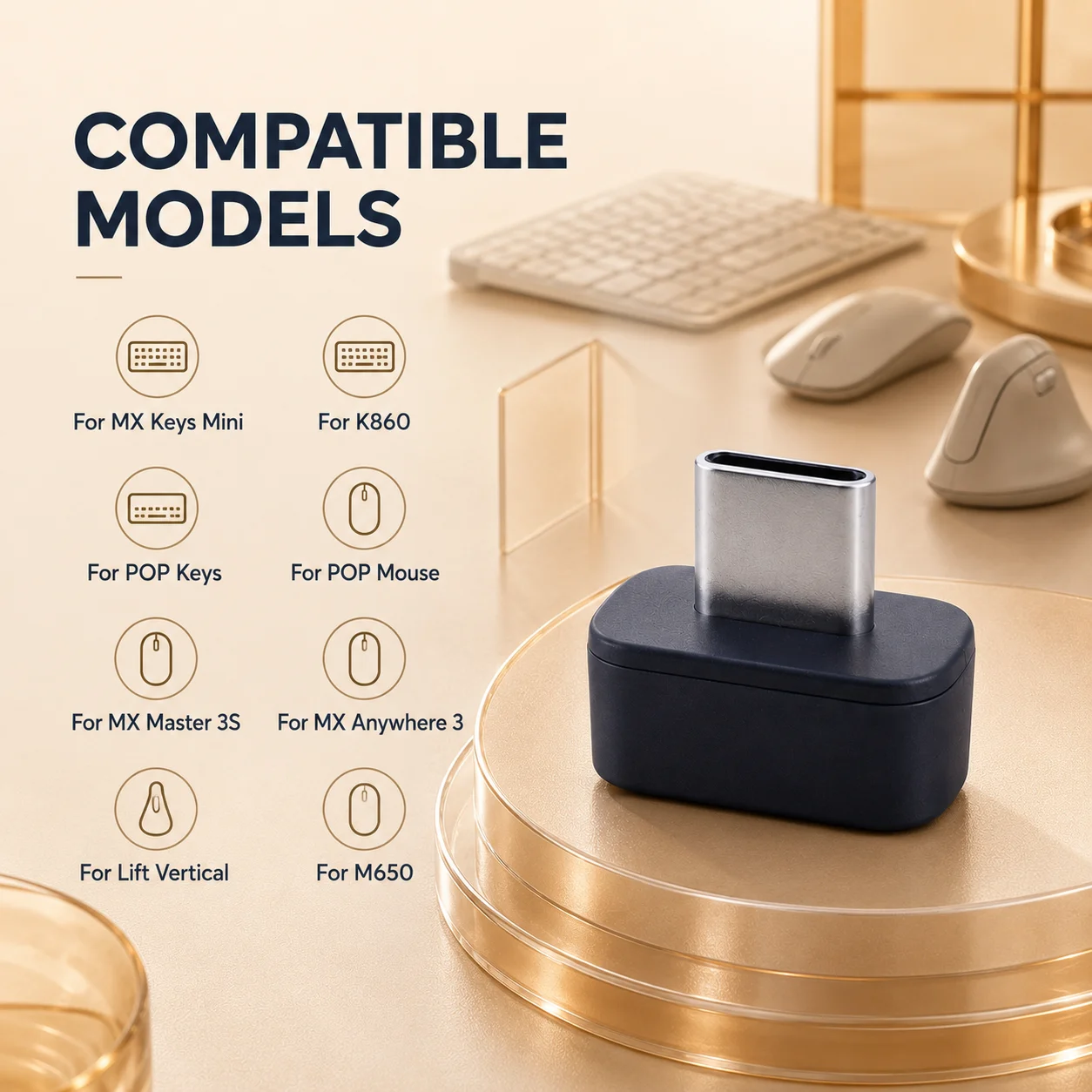 USB-C Wireless Receiver Adapter Compatible with Bolt MX Keys Mini、K860、POP Keys Mouse、MX Master 3S、MX Anywhere 3、Lift Vertical