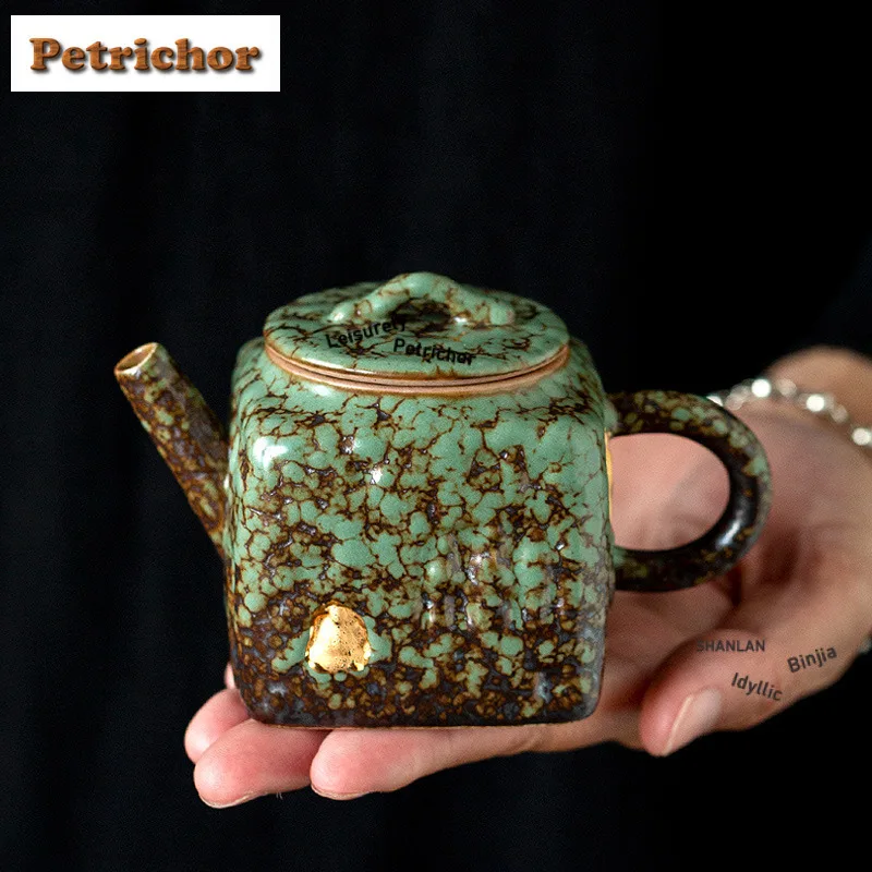 

150 мл Dunhuang Moss Rock Изумрудный квадратный чайник Японский чайник для заварки чая Чайник с фильтром Puer Cha Аксессуары Ремесло