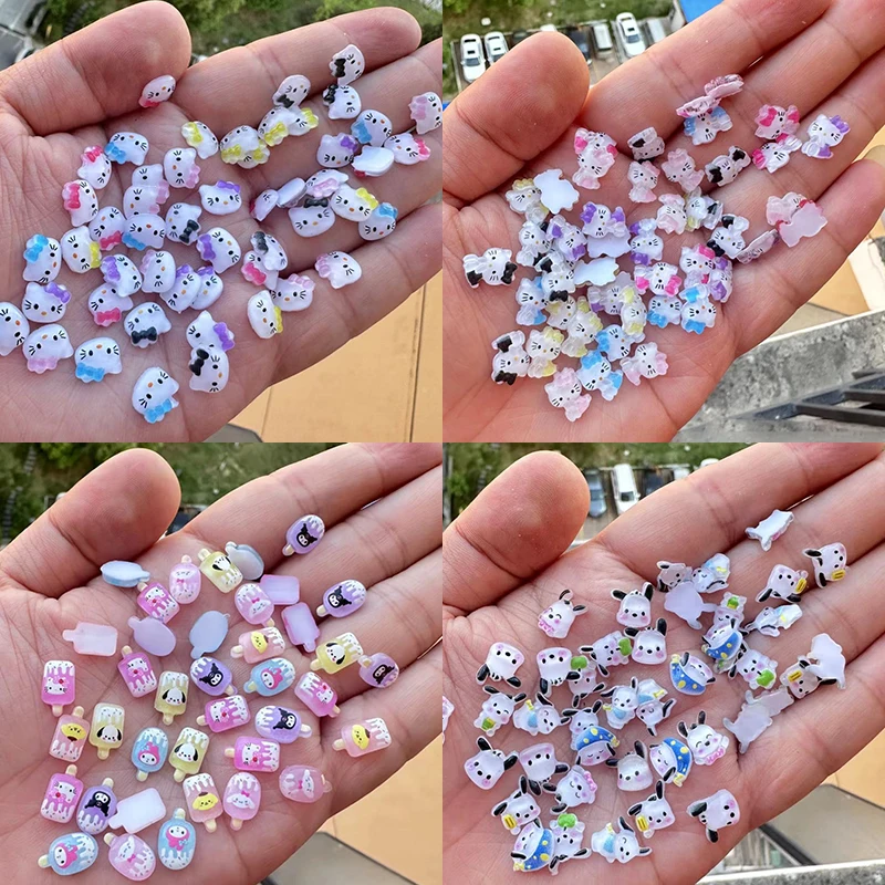 50Pcs Bulk Kawaii Mixed Charms For Nails,Cartoon Sanrioed Hello Kitty Kuromi Nail Rhinestone Gems For DIY Nail Art Crafts Decor