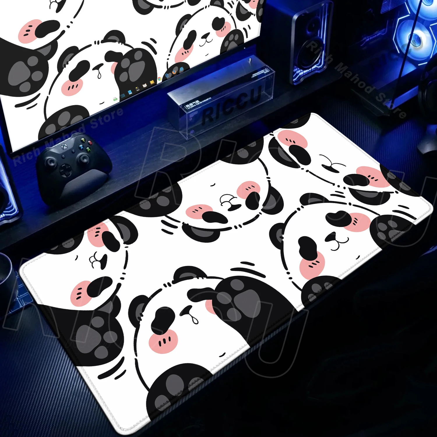 Cute Panda Extended Mouse Pad Kawaii Cartoon XXL Oversized Desk Mat with Stitched Edge Non-Slip Gamer Deskpad Office Accessories