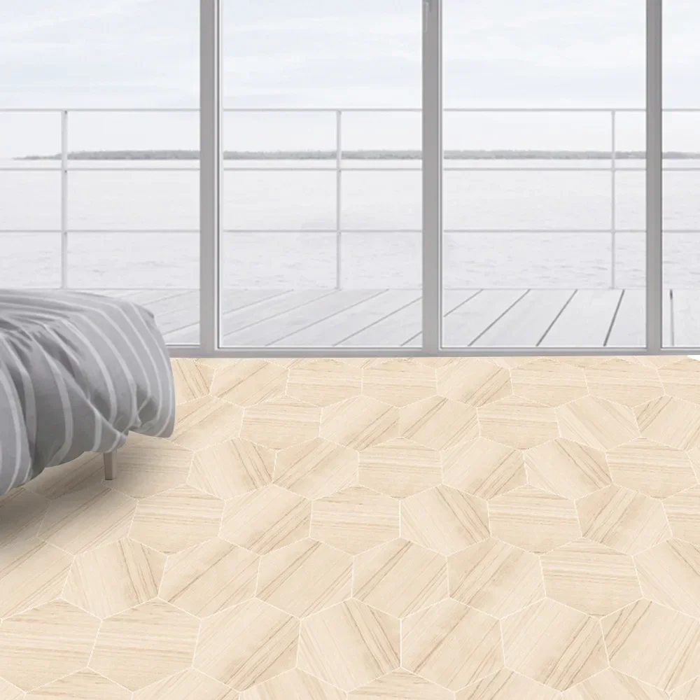Stereoscopic simulation hexagonal imitation wood grain self-adhesive ceramic tile decorative anti-skid laminated floor tile view 4